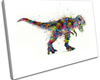 T Rex Dinosaur Colourful Paint Style Abstract Grunge Animals Canvas Art Print Box Framed Picture Wall Hanging