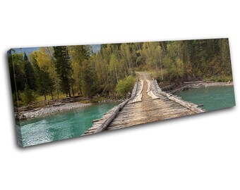 Wooden Bridge River Forest Landscapes SINGLE  Canvas Art Print Box Framed Picture Wall Hanging