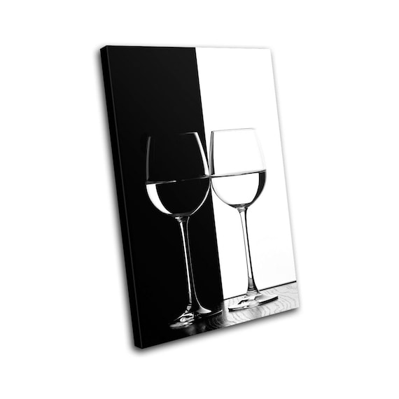 Black and White Wine Glasses Canvas Art Print, Framed Kitchen Wall Decor -  Etsy