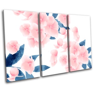 Cherry Blossom Navy Peach Floral TREBLE  Canvas Art Print Box Framed Picture Wall Hanging