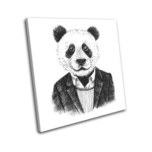 Hipster Animals Panda Bear Vintage SINGLE  Canvas Art Print Box Framed Picture Wall Hanging
