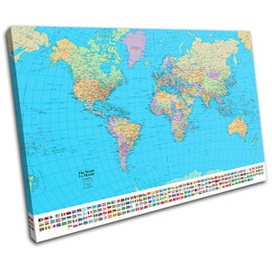 Cartes de l'Atlas du monde scolaire, drapeaux sur toile, boîte d'impression d'art, image encadrée à suspendre au mur
