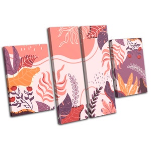Floral Exotic Leaf Purple Abstract MULTI  Canvas Art Print Box Framed Picture Wall Hanging