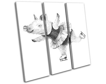 Ice Skating Pig Canvas Art Print – Whimsical Animal Wall Decor