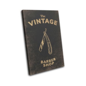 Barber Vintage Male Grooming Bathroom SINGLE  Canvas Art Print Box Framed Picture Wall Hanging