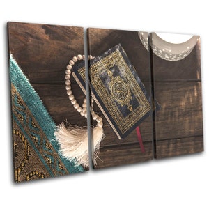 Islam Muslim Quran Vintage Religion TREBLE  Canvas Art Print Box Framed Picture Wall Hanging