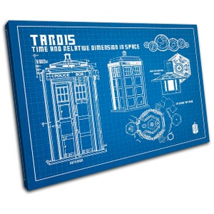 Dr Who Tardis Blueprints TV Show Television Movie Greats Canvas Art Print Box Framed Picture Wall Hanging