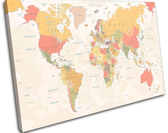 World Atlas Geography Globe Maps Flags SINGLE Canvas Art Print Box ...