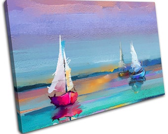 Oil Painting Sea Boat Sail Landscapes SINGLE  Canvas Art Print Box Framed Picture Wall Hanging