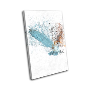 Barn Owl Splash Abstract Animals SINGLE  Canvas Art Print Box Framed Picture Wall Hanging