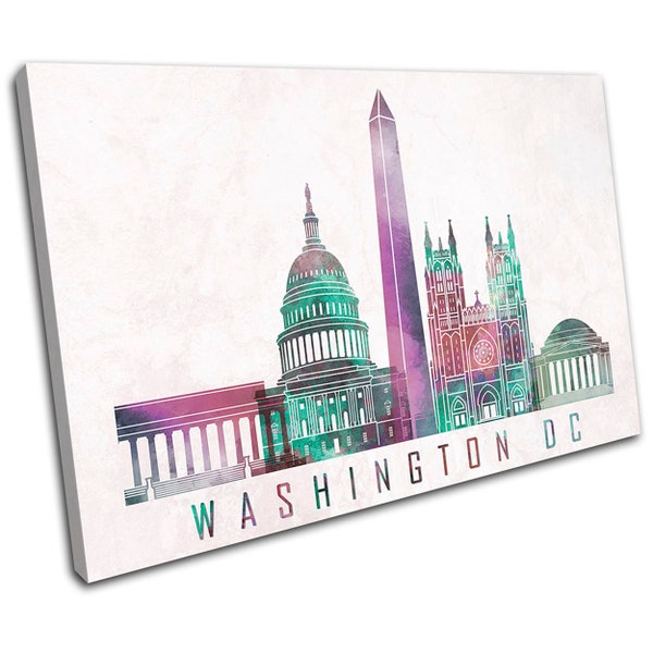 Washington DC Abstract Grunge City SINGLE  Canvas Art Print Box Framed Picture Wall Hanging