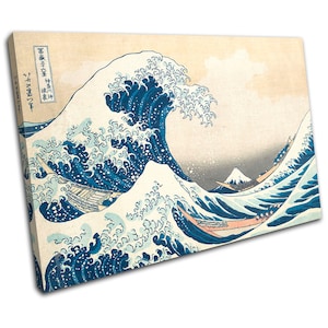 Hokusai The Great Wave Kanagawa Vintage SINGLE  Canvas Art Print Box Framed Picture Wall Hanging