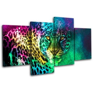 Colourful Leopard Abstract Animals MULTI  Canvas Art Print Box Framed Picture Wall Hanging