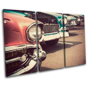 Retro Car Automobile Vintage TREBLE  Canvas Art Print Box Framed Picture Wall Hanging