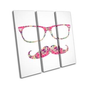 Hipster Mustache Geometric Vintage TREBLE  Canvas Art Print Box Framed Picture Wall Hanging