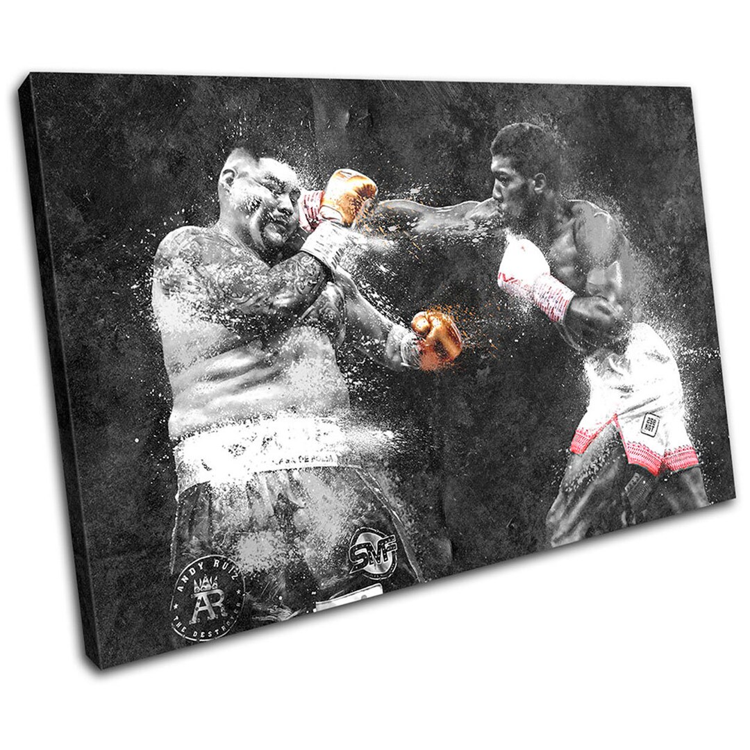Poster Toile Anthony Joshua - Impression Art Grunge Sport - 3 Panneaux, Rouge, Style Moderne