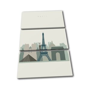 Paris France Landmark Skyline City TREBLE  Canvas Art Print Box Framed Picture Wall Hanging