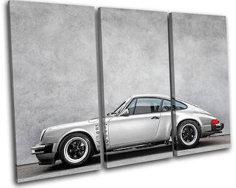 Concrete Classic Porsche 911 Cars TREBLE  Canvas Art Print Box Framed Picture Wall Hanging