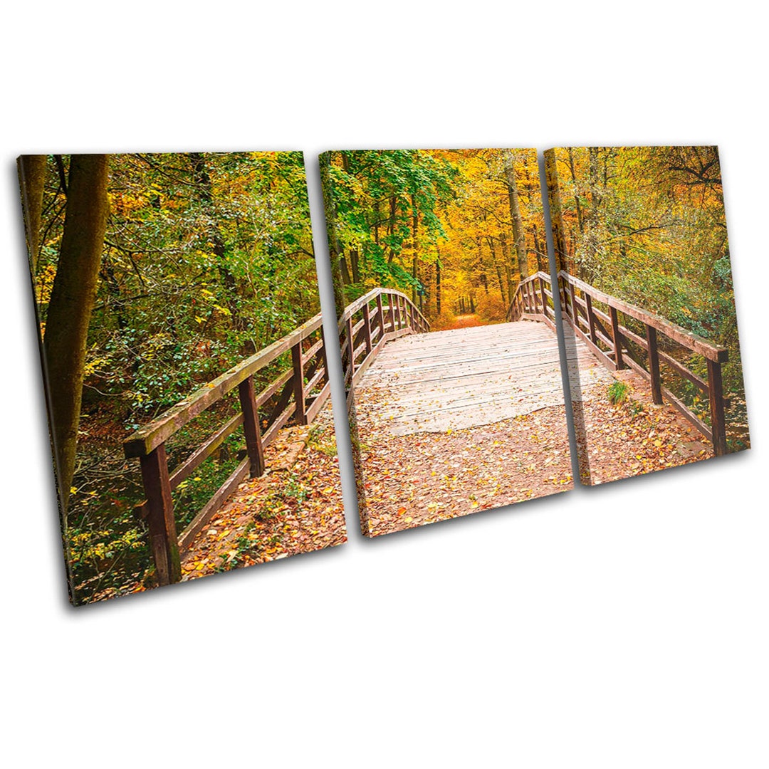 Wooden Forest Bridge Autumn Landscapes TREBLE Canvas Art Print Box ...