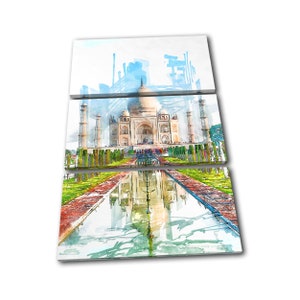 Taj Mahal Iconic Landmarks TREBLE  Canvas Art Print Box Framed Picture Wall Hanging