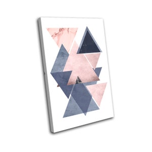 Geometric Modern Navy Peach Abstract SINGLE  Canvas Art Print Box Framed Picture Wall Hanging