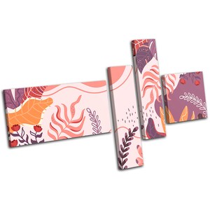 Floral Exotic Leaf Purple Abstract MULTI  Canvas Art Print Box Framed Picture Wall Hanging