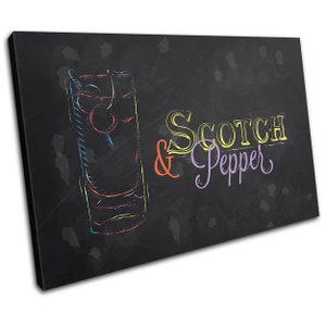 Scotch Pepper Cocktail Alcohol Vintage SINGLE  Canvas Art Print Box Framed Picture Wall Hanging
