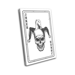 Poker Card Skull Black Joker Vintage SINGLE  Canvas Art Print Box Framed Picture Wall Hanging