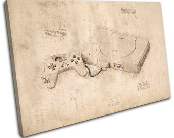 Vintage Retro Gamer Play Station Gaming SINGLE  Canvas Art Print Box Framed Picture Wall Hanging