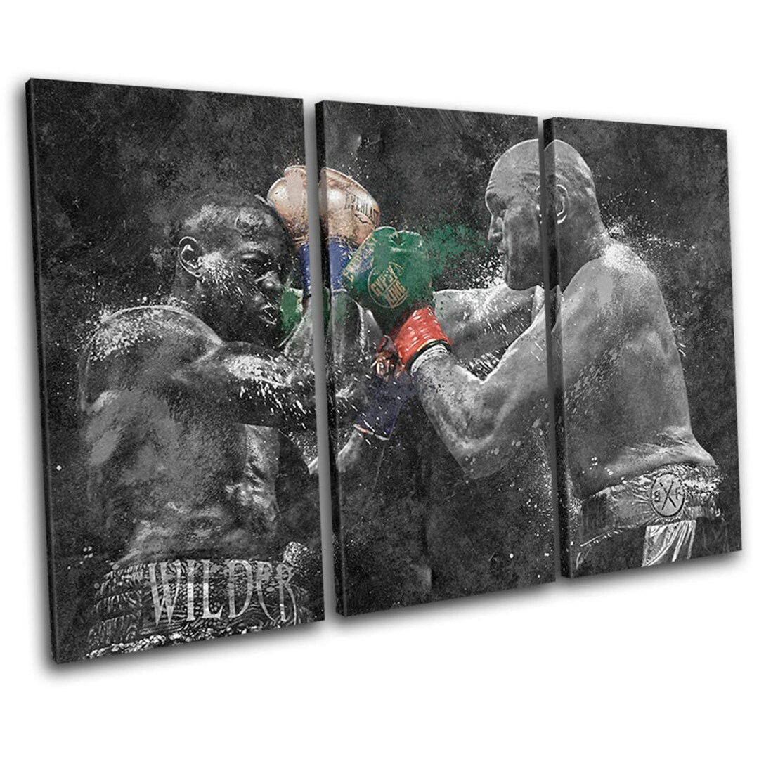 Poster Mural Boxing Grunge Wilder Fury Sports - Impression Sur Toile - 3 Panneaux - Neuf