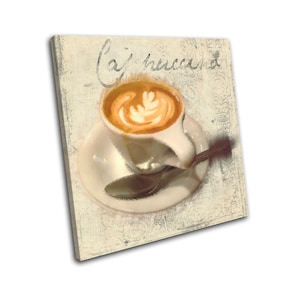Cafe Coffee Shop Shabby Chic Cappuccino Food Kitchen Canvas Art Print Box Framed Picture Wall Hanging