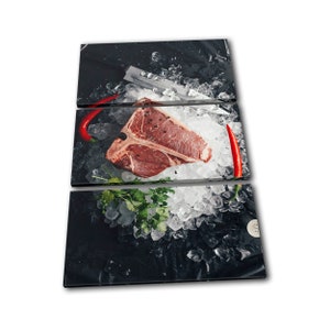 Meat Steak Beef Cow Rare Food Kitchen TREBLE  Canvas Art Print Box Framed Picture Wall Hanging
