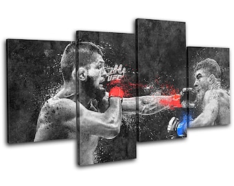 UFC Grunge Khabib Nurmagomedov Sports MULTI  Canvas Art Print Box Framed Picture Wall Hanging