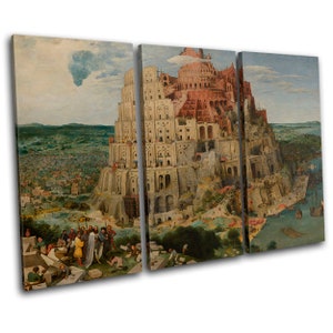 Pieter Bruegel Tower of Babel Vintage TREBLE  Canvas Art Print Box Framed Picture Wall Hanging