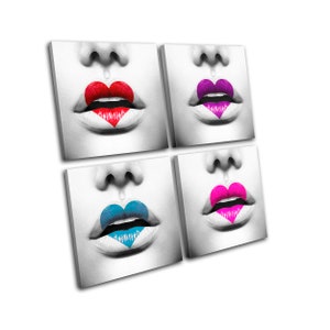 Fashion Female Girl Love Heart Fashion MULTI  Canvas Art Print Box Framed Picture Wall Hanging