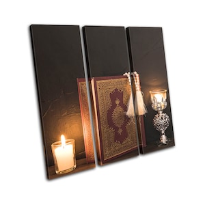 Islam Muslim Quran Vintage Religion TREBLE  Canvas Art Print Box Framed Picture Wall Hanging