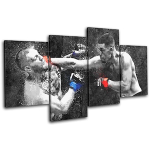 Nate Diaz Conor McGregor Grunge Sports MULTI  Canvas Art Print Box Framed Picture Wall Hanging