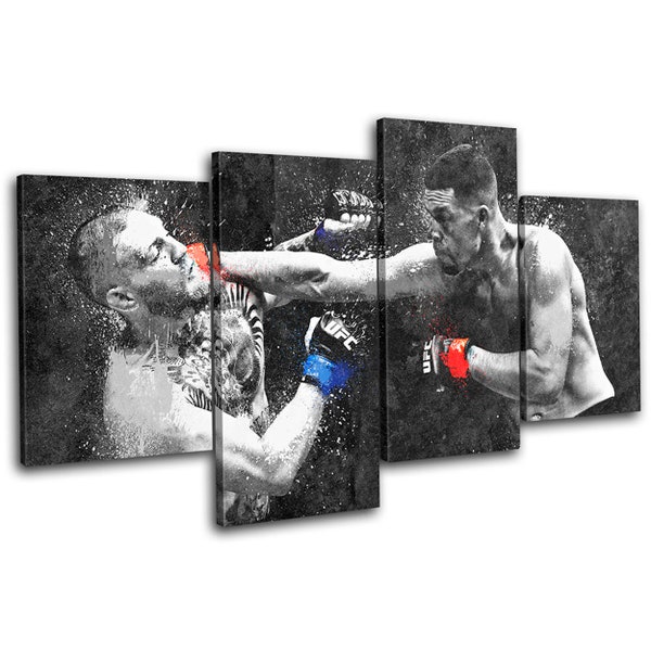 Nate Diaz Conor McGregor Grunge Sports MULTI  Canvas Art Print Box Framed Picture Wall Hanging