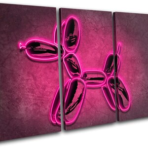 Pink Balloon Dog Neon Animals TREBLE  Canvas Art Print Box Framed Picture Wall Hanging