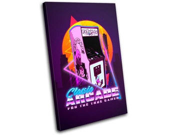 80s Retro Arcade Gamer Gaming SINGLE Canvas Art Print Box Imagen enmarcada para colgar en la pared