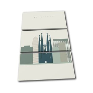 Barcelona Spain Landmark Skyline City TREBLE  Canvas Art Print Box Framed Picture Wall Hanging