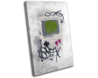 Grunge Graffiti Retro Gameboy Gaming SINGLE  Canvas Art Print Box Framed Picture Wall Hanging