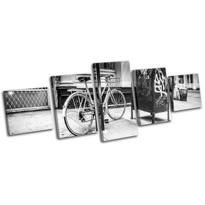 New York Street Bicycle Graffiti Urban MULTI  Canvas Art Print Box Framed Picture Wall Hanging