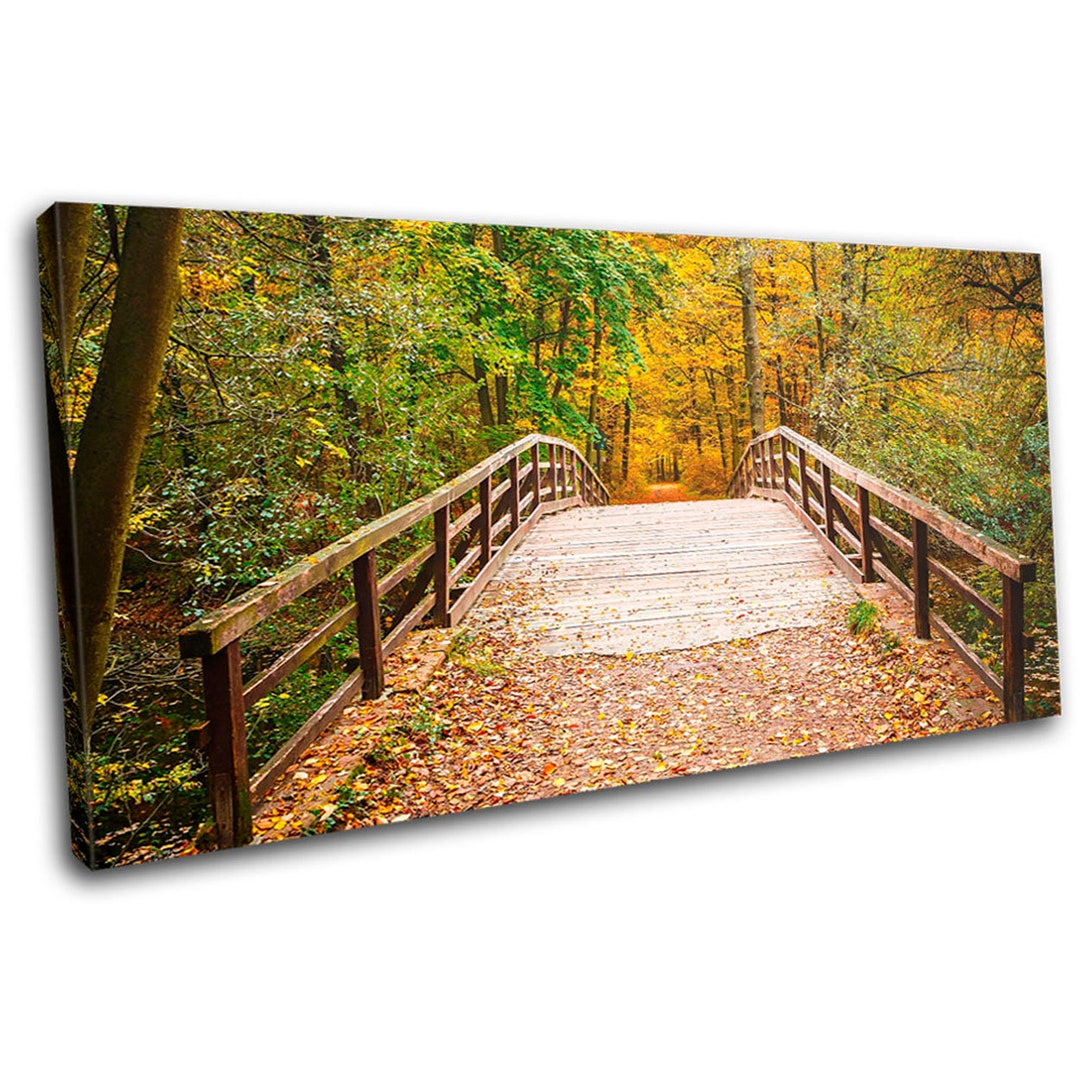 Wooden Forest Bridge Autumn Landscapes SINGLE Canvas Art Print Box ...