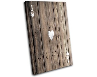 Wood Effect Ace of Hearts Gaming SINGLE  Canvas Art Print Box Framed Picture Wall Hanging