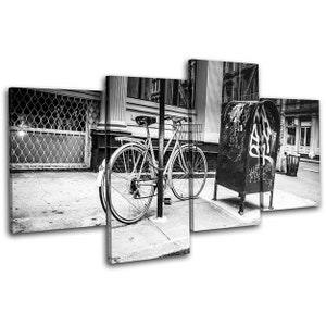 New York Street Bicycle Graffiti Urban MULTI  Canvas Art Print Box Framed Picture Wall Hanging