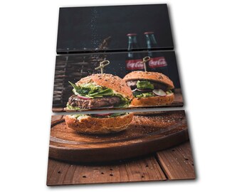 Craft Burger Meat Gourmet Food Kitchen TREBLE  Canvas Art Print Box Framed Picture Wall Hanging