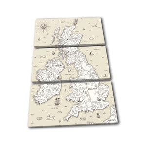 Britain United Kingdom Atlas Maps Flags TREBLE  Canvas Art Print Box Framed Picture Wall Hanging