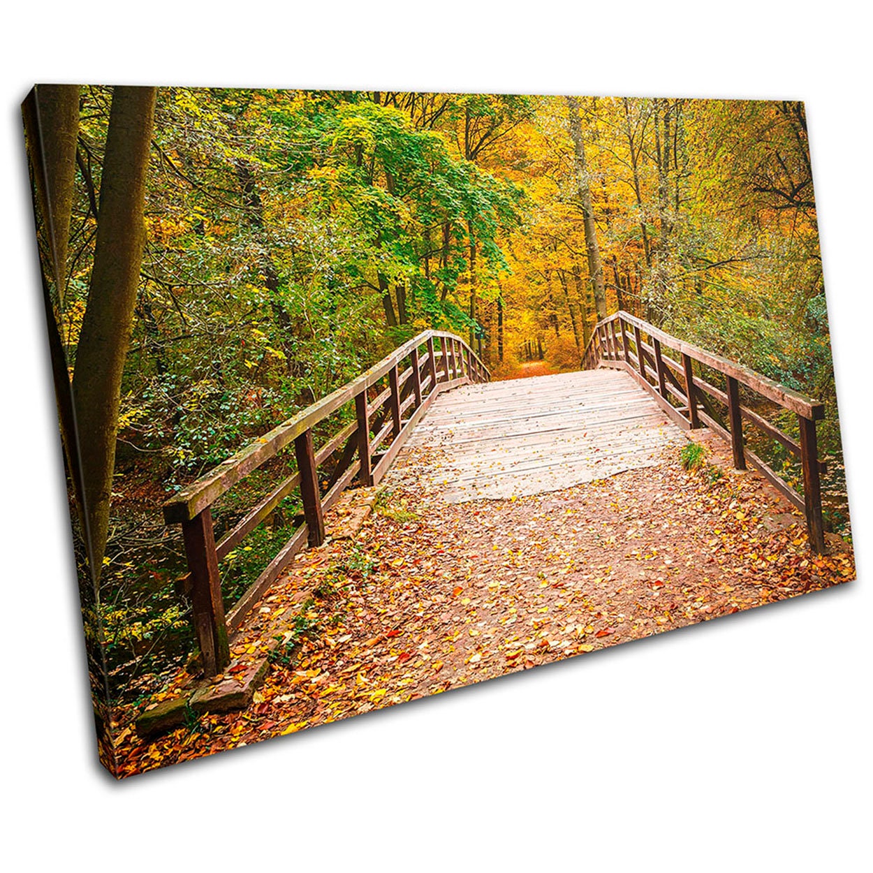 Wooden Forest Bridge Autumn Landscapes SINGLE  Canvas Art Print Box Framed Picture Wall Hanging