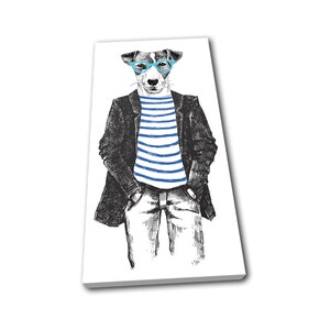 Hipster Animals Dog Glasses Vintage SINGLE  Canvas Art Print Box Framed Picture Wall Hanging